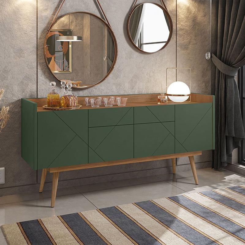 Aparador Buffet 160cm 04 Portas 02 Gavetas Veneza Cedro/Verde